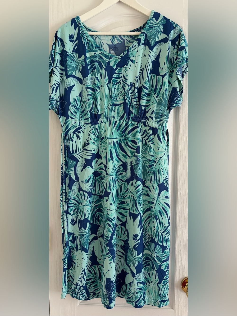 UV Skins Women’s Midi Dress in Teal Leaf Print